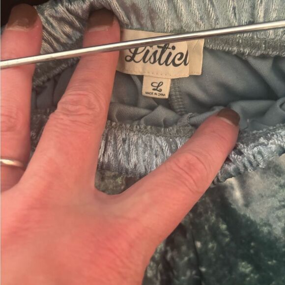 Listicle High Waist Velvet Ruffle Shorts in Light Blue - Picture 4 of 4